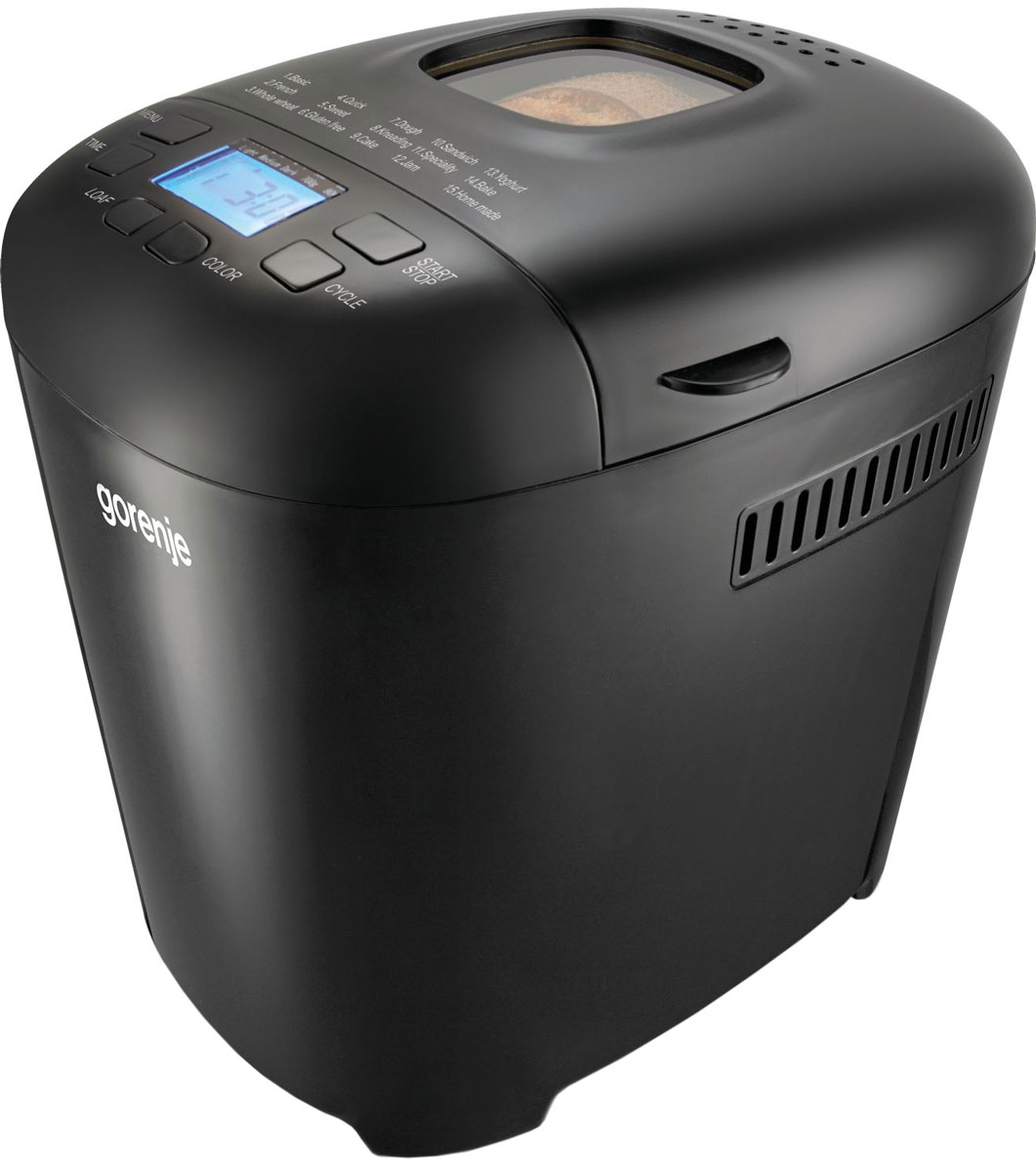 Gorenje BM900BKC, Black хлебопечкаBM900BKC Gorenje BM900BKC, Black хлебопечкаBM900BKCХлебопечка Gorenje BM900BKC - это эргономичная модель с широкой функциональностью. Съемная форма для выпечки с керамическим покрытием обеспечивает идеальное приготовление.Вы можете выбрать два варианта веса буханки (мин.- макс.): 750 - 950 г.Особенности данной модели:Смотровое окошко позволяет следить за приготовлением,Количество программ: 15,Программа для замешивания теста,Звуковой сигнал,Функция поддержания температуры сохраняет хлеб теплым,Продолжение программы при сбое электропитания,Кнопка ВКЛ,Отсрочка старта,Выбор цвета корочки,Индикатор работы с голубой подсветкой,Программа для подъема теста,Программа быстрой выпечки,Программа Джем,Программа для приготовления домашнего йогурта,Программа безглютеновой выпечки,Прорезиненное противоскользящее основание,Автоотключение для дополнительной безопасности.