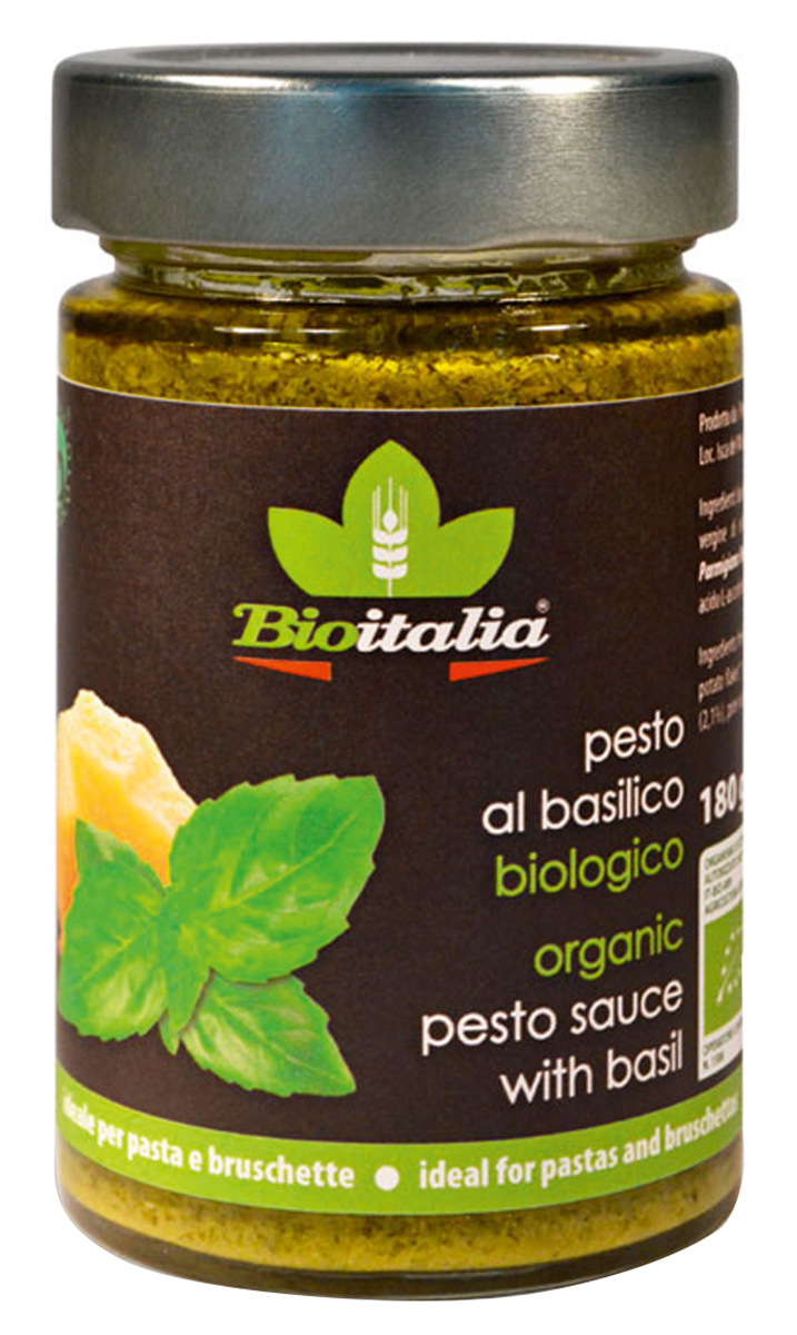 Bioitalia соус песто, 180 г1770040 Bioitalia соус песто, 180 г1770040Соус песто с базиликом производится из свежих листьев базилика (всего через несколько часов после их сбора), культивируемых на открытых полях и отсортированных вручную, с добавлением полиненасыщенных жиров сосны и орехов кешью, Пармиджано Реджано DOP и органического оливкового масла.Соус не содержит усилителей вкуса, добавок, ароматизаторов и красителей.Отлично сочетается не только с пастой, но и с гренками, пиццей, а также с любым блюдом, куда бы вы хотели добавить базилик.