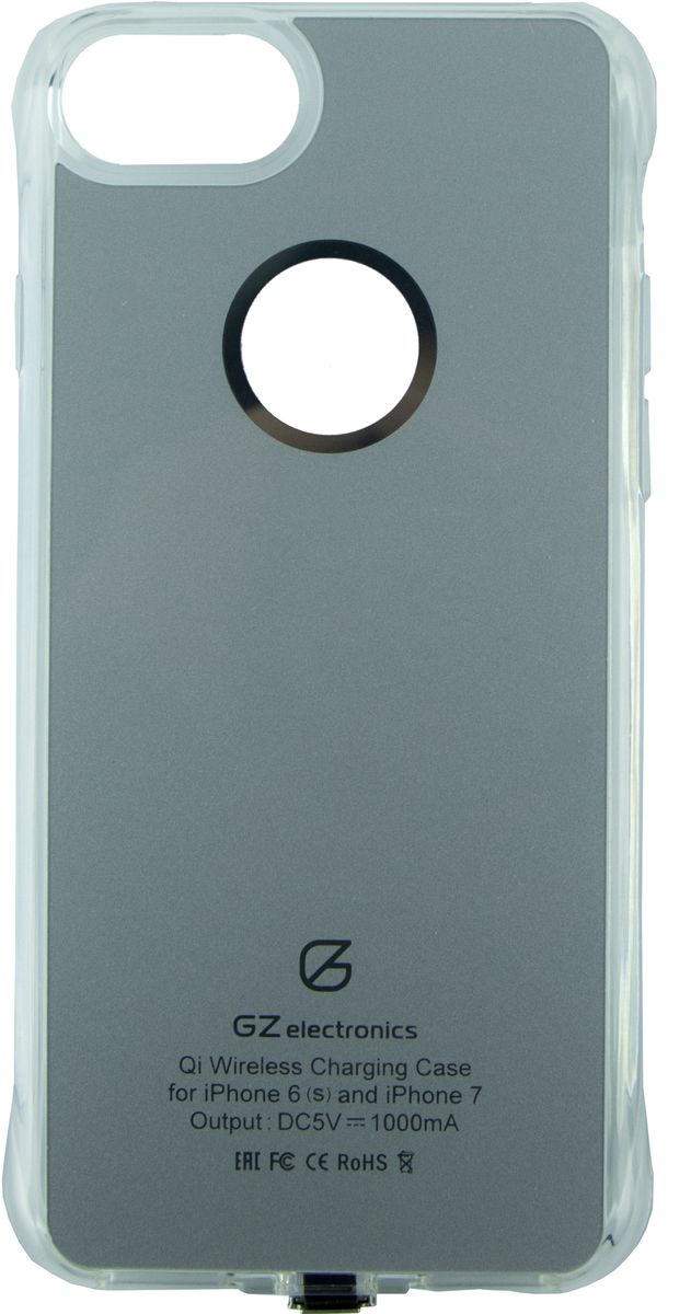 GZ electronics GZ-ACI7 чехол для беспроводной зарядки для iPhone 6/6s/7, SilverGZ-ACI7(SG) GZ electronics GZ-ACI7 чехол для беспроводной зарядки для iPhone 6/6s/7, SilverGZ-ACI7(SG)Чехол для беспроводной Qi зарядки GZ-ACI7 разработан для моделей смартфонов iPhone 6, 6s, 7 и позволяет не только защищать устройство от царапин, деформации и возможных поломках при падении, но и заряжать его беспроводным способом (метод магнитной индукции Qi). В чехол встроен чипсет Texas Instruments, который ускоряет зарядку смартфона, увеличивая исходящий ток до 1,5 А. LED индикация отображает статус заряда – голубой цвет означает, что идет процесс зарядки, зеленый цвет сообщает о завершении заряда. Вы можете не беспокоиться за свои цифровые устройства – аксессуар имеет надежную защиту от замыканий, перегрузок, напряжения и перегрева и автоматически отключается при 100% зарядке.Чехол GZ-ACI7 выполнен из гибкого полиуретана и легко одевается на смартфон. Устройство станет незаменимым аксессуаром для пользователей, которые привыкли к мобильности и хотят использовать на работе и дома новые передовые технологии