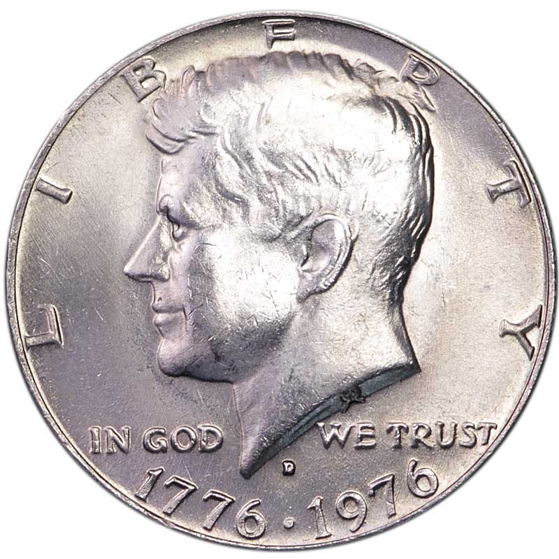 Монета номиналом 50 центов, Кеннеди, Independence hall. Двор D, медь, никель, США, 1976 год