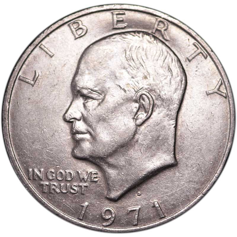 Монета номиналом 1 доллар, Эйзенхауэр. Двор D, медь, никель, США, 1971 год
