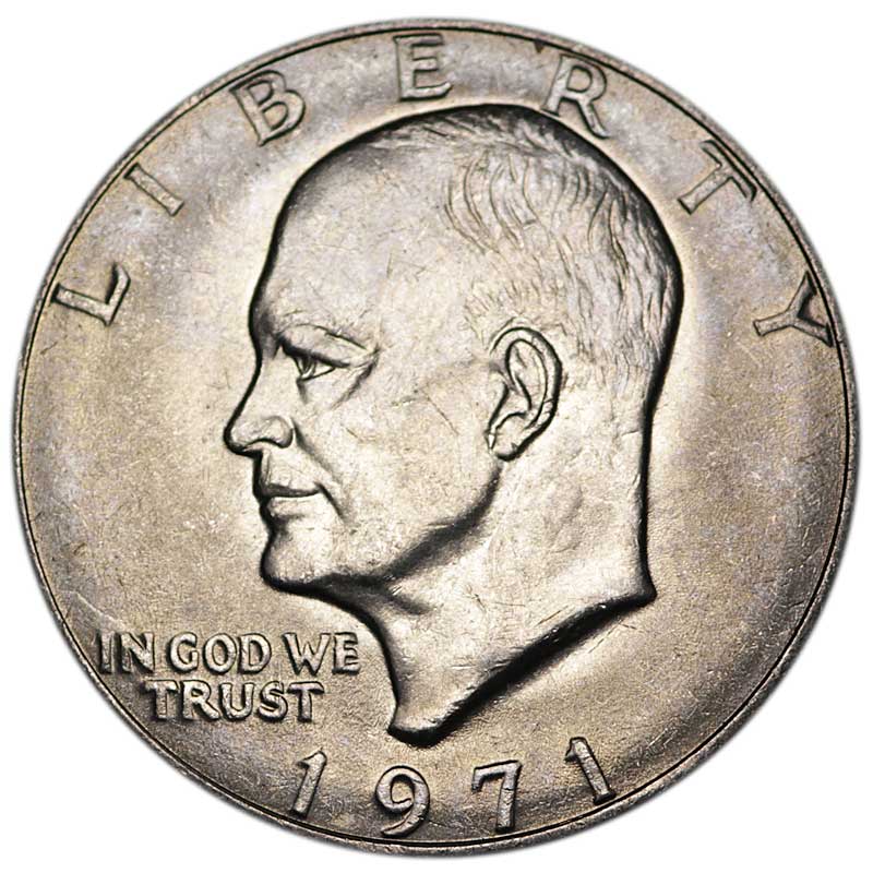 Монета номиналом 1 доллар, Эйзенхауэр. Двор P, медь, никель, США, 1971 год