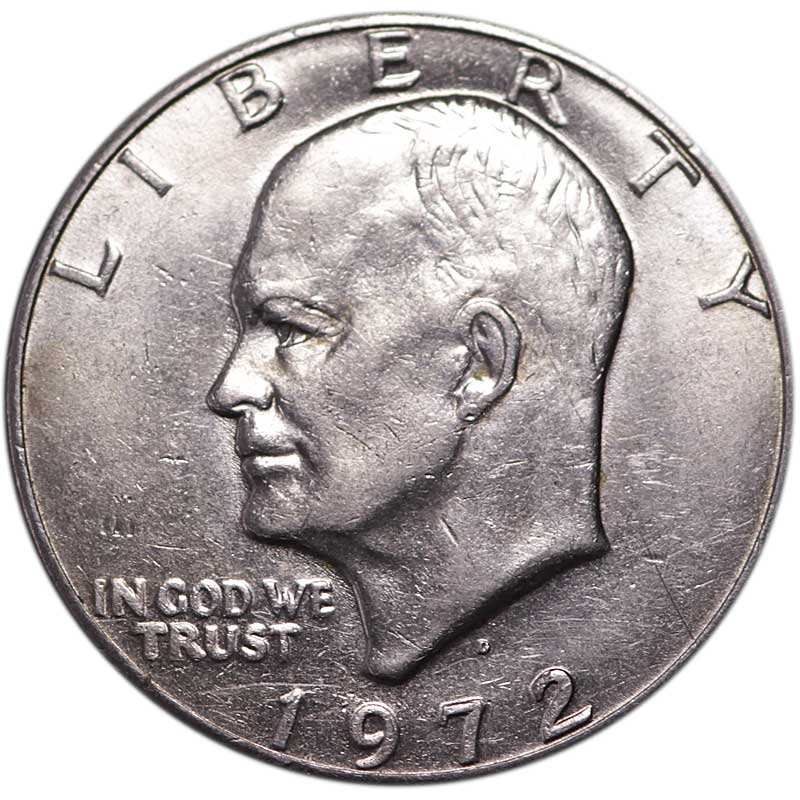 Монета номиналом 1 доллар, Эйзенхауэр. Двор D, медь, никель, США, 1972 год