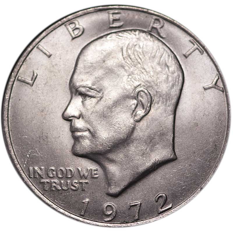 Монета номиналом 1 доллар, Эйзенхауэр. Двор P, медь, никель, США, 1972 год