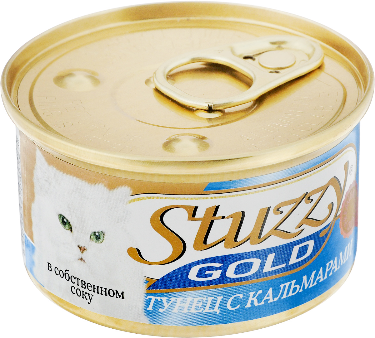 Консервы для взрослых кошек Stuzzy Gold, тунец с кальмарами в собственном соку, 85 г132.C400 Консервы для взрослых кошек Stuzzy Gold, тунец с кальмарами в собственном соку, 85 г132.C400Консервы для кошек Stuzzy Gold - это дополнительный рацион для взрослых кошек. Корм обогащен таурином и витамином Е для поддержания правильной работы сердца и иммунной системы. Инулин обеспечивает всасывание питательных веществ, а биотин способствуют великолепному внешнему виду кожи и шерсти. Корм приготовлен на пару, не содержит красителей и консервантов.Состав: субпродукты морепродуктов: тунец 59,4%, кальмары 4,7%, креветки 2,4%, рис 1,5%. Питательная ценность: белок 14%, жир 2%, клетчатка 0,2%, зола 2,5%, влажность 79,2%.Питательные добавки (на кг): витамин А 1325 МЕ, витамин D3 110 МЕ, витамин Е 15 мг, таурин 160 мг. Товар сертифицирован.
