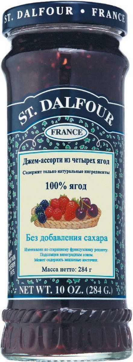St.Dalfour Джем Ассорти из 4 ягод, 284 г207005 St.Dalfour Джем Ассорти из 4 ягод, 284 г207005Без добавления сахара, консервантов, искусственных ароматизаторов и красителей. Содержит только натуральные ингредиенты.