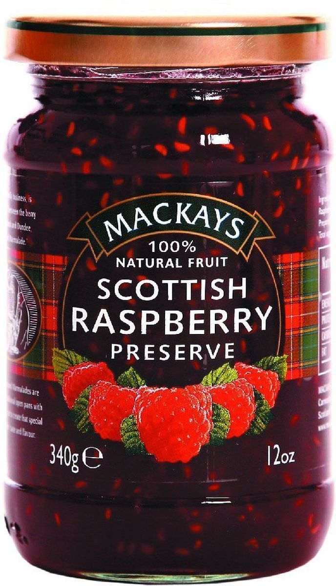 Mackays Десерт ягодный из малины, 340 г211112 Mackays Десерт ягодный из малины, 340 г211112Для приготовления джемов используют только местные шотландские ягоды наивысшего качества. Это малина с ягодных полей Пертшира, которые считаются одними из лучших в мире. Рекомендуем намазать толстым слоем на горячий тост.