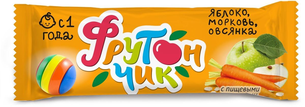 Фрутончик Батончик фруктовый со злаками, яблоко, морковь, овсянка, 20 г132330 Фрутончик Батончик фруктовый со злаками, яблоко, морковь, овсянка, 20 г132330Батончик содержит фрукты, ягоды и злаки, необходимые малышу для полноценного развития, а дополнительную ценность привносят пищевые волокна, улучшающие пищеварение и микрофлору кишечника. Приятный вкус яблочка, морковки и овсянки понравится даже самому разборчивому крохе.Это идеальный перекус в дороге или на прогулке!Фрутончик не содержит ГМО, красителей, усилителей вкуса, консервантов.Имеет свидетельство о государственной регистрации, подтверждающее его безопасность и соответствие действующему законодательству;Разрешен детям старше 1 года.