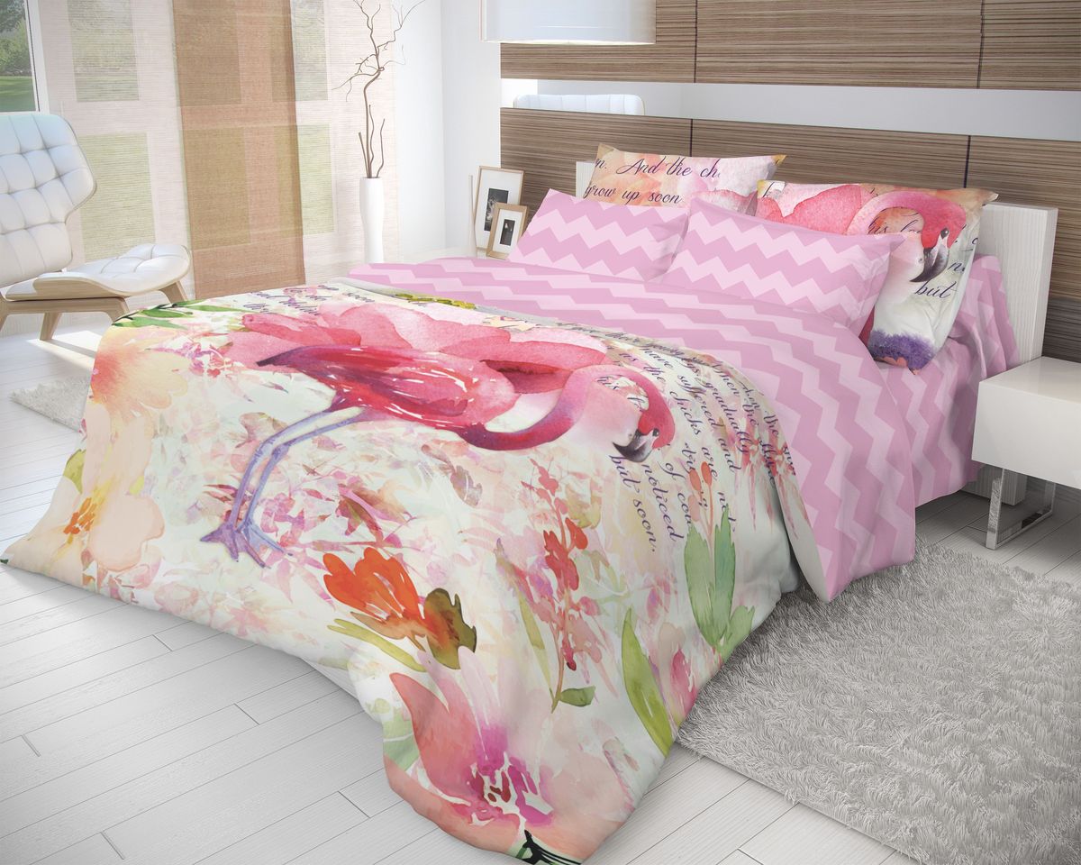 Комплект белья Волшебная ночь Flamingo, 1,5-спальный, наволочки 70х70, цвет: светло-сиреневый, розовый704298 Комплект белья Волшебная ночь Flamingo, 1,5-спальный, наволочки 70х70, цвет: светло-сиреневый, розовый704298Роскошный комплект постельного белья Волшебная ночь Flamingo выполнен из натурального ранфорса (100% хлопка) и оформлен оригинальным рисунком. Комплект состоит из пододеяльника, простыни и двух наволочек. Ранфорс - это новая современная гипоаллергенная ткань из натуральных хлопковых волокон, которая прекрасно впитывает влагу, очень проста в уходе, а за счет высокой прочности способна выдерживать большое количество стирок. Высочайшее качество материала гарантирует безопасность.