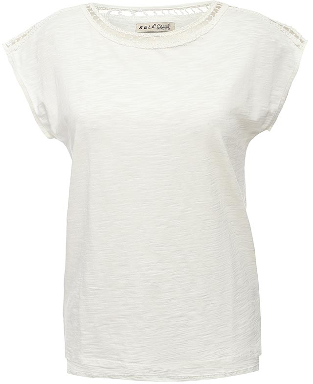 Футболка женская Sela, цвет: молочный. Ts-111/1256-7243. Размер XS (42)Ts-111/1256-7243 Футболка женская Sela, цвет: молочный. Ts-111/1256-7243. Размер XS (42)Ts-111/1256-7243Стильная женская футболка Sela станет отличным дополнением к гардеробу каждой модницы. Модель полуприлегающего силуэта изготовлена из качественного хлопкового материала и оформлена ажурным плетением на плечах и вдоль выреза горловины. Универсальный цвет позволяет сочетать модель с любой одеждой.