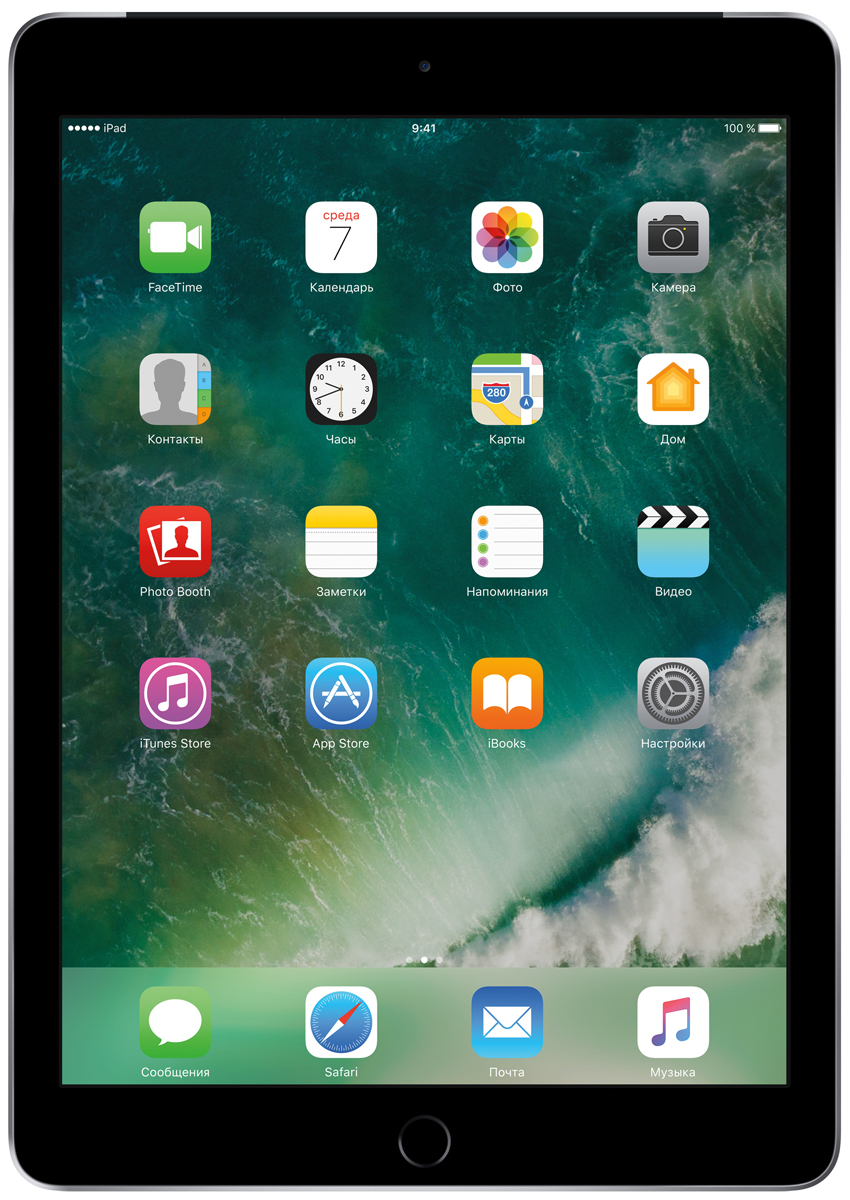 Apple iPad 9.7 Wi-Fi + Cellular 128GB, Space GreyMP262RU/A Apple iPad 9.7 Wi-Fi + Cellular 128GB, Space GreyMP262RU/AДелайте проекты, листайте сайты, играйте и учитесь. У iPad для этого есть великолепный дисплей, высокая производительность и приложения для ваших любимых занятий. Где хотите. Легко и волшебно.Фотографии, шоппинг, презентации - на ярком 9,7-дюймовом дисплее Retina всё выглядит живо, реалистично и невероятно детально.Производительность, необходимую для быстрой и плавной работы приложений, обеспечивает 64-битный процессор A9. Открывайте интерактивные обучающие приложения, играйте в игры со сложной графикой и пользуйтесь двумя приложениями одновременно. При этом ваше устройство будет работать без подзарядки до 10 часов.Все приложения для iPad создаются с учётом его размеров и производительности. И в App Store их очень много. Вы обязательно найдёте то, что вам нужно.Ваш отпечаток пальца - это идеальный пароль, который невозможно угадать или забыть. Технология Touch ID позволяет мгновенно разблокировать iPad и защитить личные данные в приложениях. Вы также можете использовать её для покупок через Apple Pay в приложениях и на cайтах.Снимать фото и видео на iPad проще простого. Его 8-мегапиксельная камера позволяет делать чёткие и яркие фотографии и записывать HD-видео 1080p, которые затем можно отредактировать прямо на iPad с помощью Фото, iMovie или вашего любимого приложения из App Store. А фронтальная HD-камера FaceTime идеальна для видеозвонков и селфи.iPad идеально взаимодействует с другими устройствами. Вы можете начать письмо на iPhone и закончить его на iPad. Или скопировать картинку, видео и текст на iPad, а затем вставить их на Mac. А для моментальной передачи файлов между устройствами по беспроводной сети удобно пользоваться функцией AirDrop.iPad создан для жизни онлайн. Куда бы вы ни отправились, высокоскоростной стандарт Wi-Fi 802.11ac обеспечит пропускную способность до 866 Мбит/с. Модели Wi-Fi + Cellular работают с 4G LTE во всём мире. А с картой Apple SIM можно легко подключаться к беспроводным сетям более чем в 140 странах и регионах - прямо с вашего устройства.Планшет сертифицирован EAC и имеет русифицированный интерфейс, меню и Руководство пользователя.