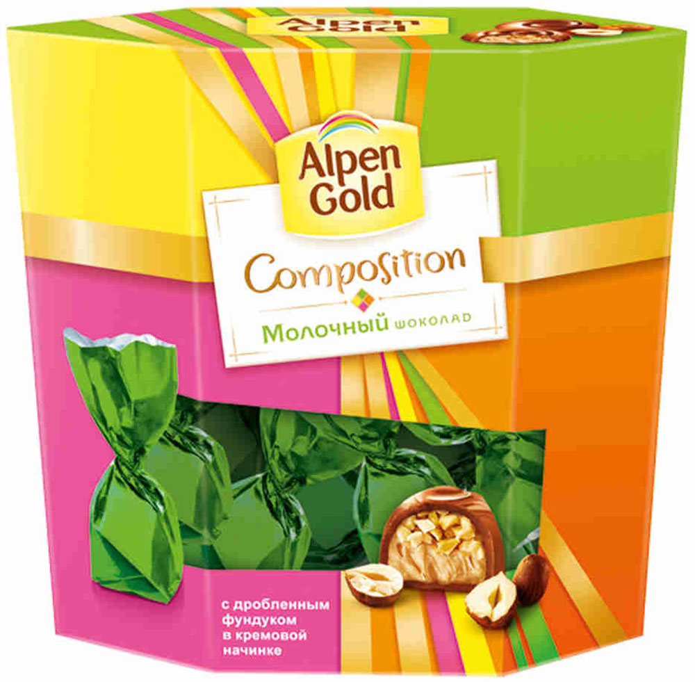Alpen Gold Composition конфеты из молочного шоколада с дробленым фундуком, 145 г4012248 Alpen Gold Composition конфеты из молочного шоколада с дробленым фундуком, 145 г4012248Набор Alpen Gold. Composition представляет собой традиционные конфеты с дробленым фундуком и воздушной сливочной начинкой.