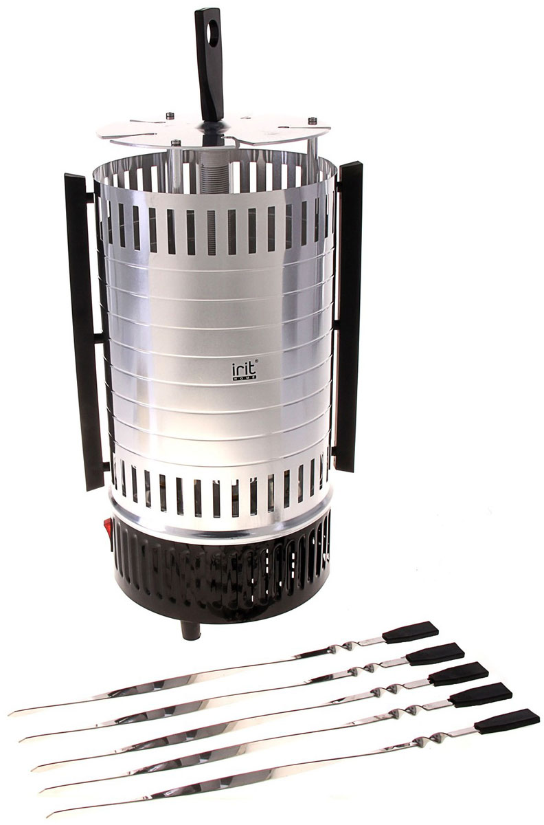 Irit IR-5150 электрошашлычница79 01960 Irit IR-5150 электрошашлычница79 01960Электрошашлычница Irit IR-5150 позволит побаловать себя вкуснейшим шашлыком в любое время года. При этом на приготовление 5 порций уйдет не более 15-20 минут времени. Специальный металлический кожух выполняет защитную функцию, а также препятствует рассеиванию жара. Нагревательный элемент защищен стеклянной трубкой. В комплекте 5 шампуров и 5 чашечек для сбора сока.