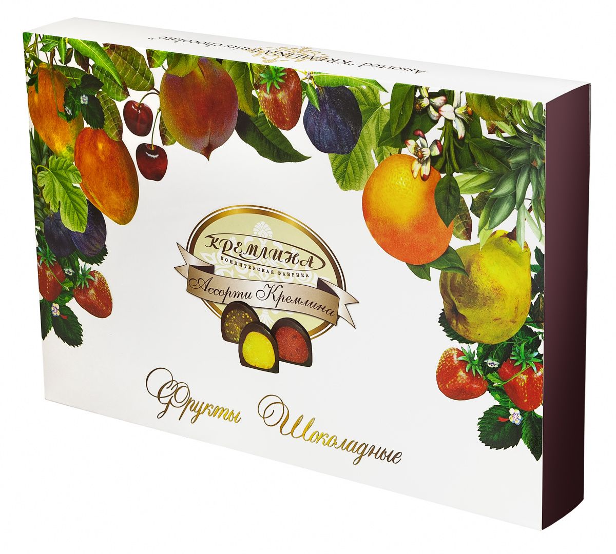Кремлина Ассорти Фрукты шоколадные, 500 г (коробка)4607039271003 Кремлина Ассорти Фрукты шоколадные, 500 г (коробка)4607039271003Шоколадные фрукты Кремлина - это достойный подарок для самых разных случаев и мероприятий, а также удивительный шанс попробовать всю палитру экзотических цукатных конфет.