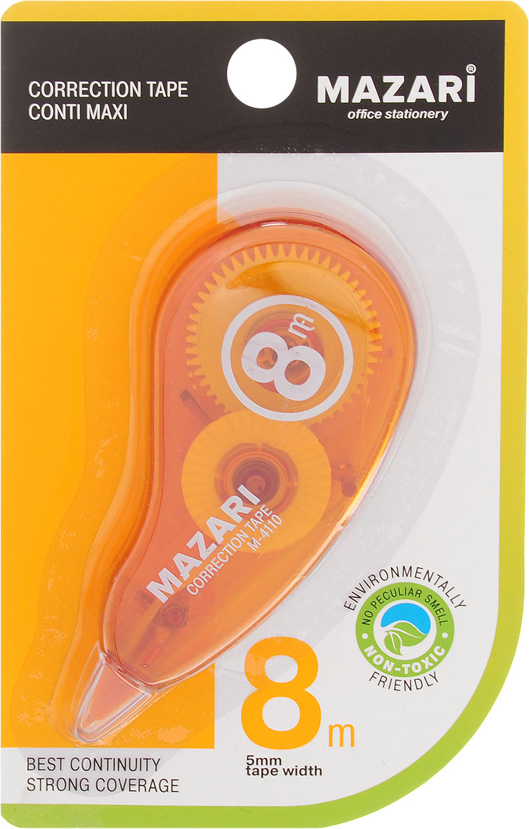 OZON.ruМ-4110_оранжевый OZON.ruМ-4110_оранжевыйКорректирующая лента- роллер Mazari Conti Maxi предназначена для корректировки текста на любом виде бумаги.Имеет эргономичный корпус, высокую укрывистость. Не имеет запаха.