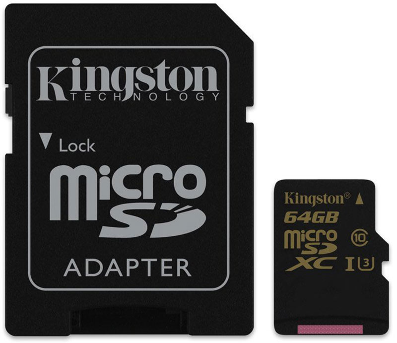 Kingston microSDXC Gold UHS-I Speed Class 3 (U3) 64GB карта памяти с адаптером