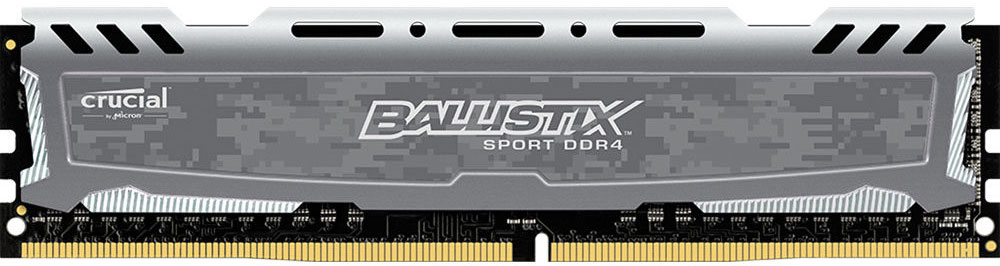 Crucial Ballistix Sport LT DDR4 8GB 2400МГц, Grey модуль оперативной памятиBLS8G4D240FSB Crucial Ballistix Sport LT DDR4 8GB 2400МГц, Grey модуль оперативной памятиBLS8G4D240FSBМодуль оперативной памяти Crucial Ballistix Sport LT типа DDR4 обеспечивает увеличенную рабочую частоту (по сравнению с предыдущем поколением) при сниженном тепловыделении и экономном энергопотреблении. Благодаря низкому напряжению (1,2 В), снижается потребление энергии, что обеспечивает отсутствие нагрева и бесшумную работу ПК. Теплоотвод выполнен из чистого алюминия, что ускоряет рассеяние тепла.Объем памяти 8 ГБ позволит свободно работать со стандартными, офисными и профессиональными ресурсоемкими программами, а также современными требовательными играми. Работа осуществляется при тактовой частоте 2400 МГц и пропускной способности, достигающей до 19200 Мб/с, что гарантирует качественную синхронизацию и быструю передачу данных, а также возможность выполнения множества действий в единицу времени. Параметры тайминга 16-16-16 гарантируют быструю работу системы. Имеется поддержка XMP 2.0 для удобного разгона в автоматическом режиме.