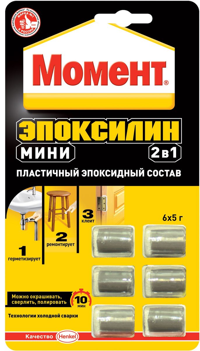 Клей эпоксидный Момент Эпоксилин 2 в 1 Мини, 30 г1405795 Клей эпоксидный Момент Эпоксилин 2 в 1 Мини, 30 г1405795Клей эпоксидный Момент Эпоксилин 2 в 1 Мини предназначен для склеивания, герметизации, ремонта изделий из различных материалов: всех видов металлов, керамики, стекла, стекловолокна, дерева, пластиков и т. д. Идеально подходит для восстановления недостающих частей, для заполнения вмятин, сколов, трещин. Подходит для реставрации всех видов строительных материалов, плитки, мрамора, цемента, камня, бетона, кирпича, природных и искусственных камней и т. д.