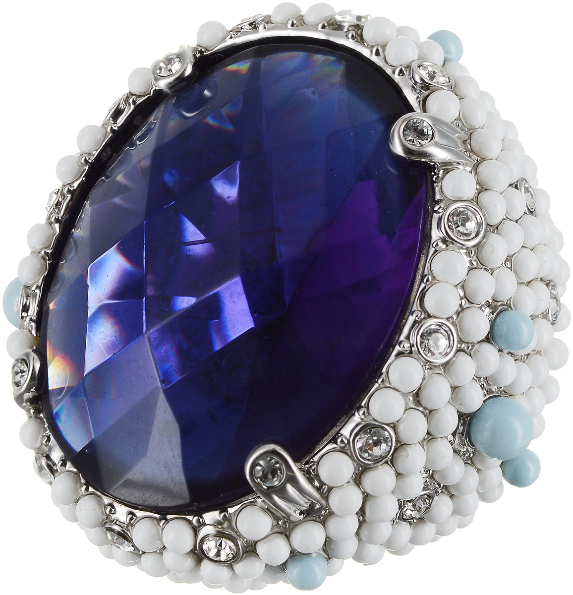 Кольцо Art-Silver, цвет: серебряный, синий, белый. 428-2106. Размер 18