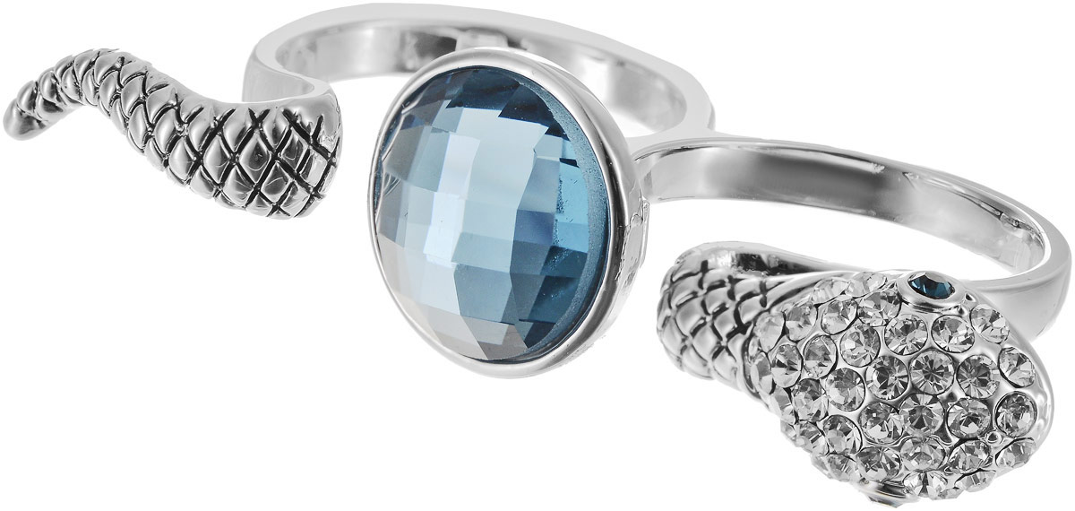 Кольцо на два пальца Art-Silver, цвет: серебряный, голубой. 02028-1067. Размер 18