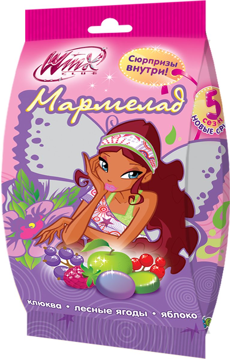 Winx Club мармелад жевательный с сюрпризом, 125 гУТ09454 Winx Club мармелад жевательный с сюрпризом, 125 гУТ09454Мармелад жевательный Winx Club с сюрпризом (со вкусом клубники, груши, барбариса, лесных ягод, клюквы, яблока).