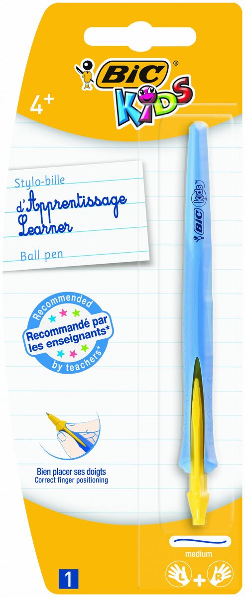 Bic Ручка шариковая Kids Click цвет корпуса голубойB918445 Bic Ручка шариковая Kids Click цвет корпуса голубойB918445Шариковая ручка Bic Kids Click разработана специально для детей, обучающихся письму.Специальный яркий выпуклый край помогает правильно расположить ручку в руке. В ручке сменяемый стержень, выдвигающийся с помощью поворота корпуса. Подходит как правшам, так и левшам. Чернила технологии Easy Glide для более мягкого письма. Средняя линия письма: 0,4 мм. Средний пишущий узел диаметром - 1 мм. Рекомендовано детям от 4 лет.