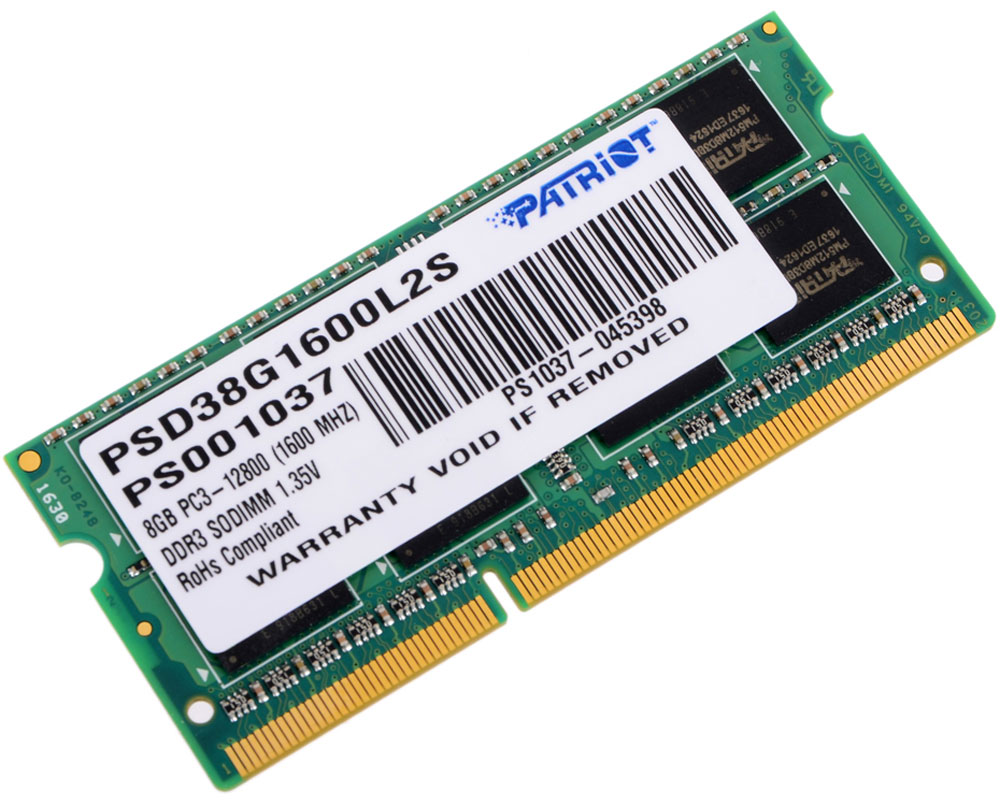 Patriot DDR3 SO-DIMM 8Gb 1600МГц модуль оперативной памяти (PSD38G1600L2S)