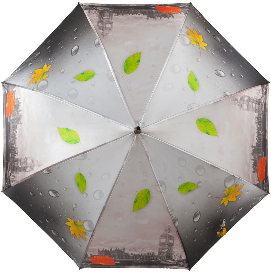 Зонт-трость женский Flioraj, полуавтомат, цвет: серый, зеленый. 051104 FJ