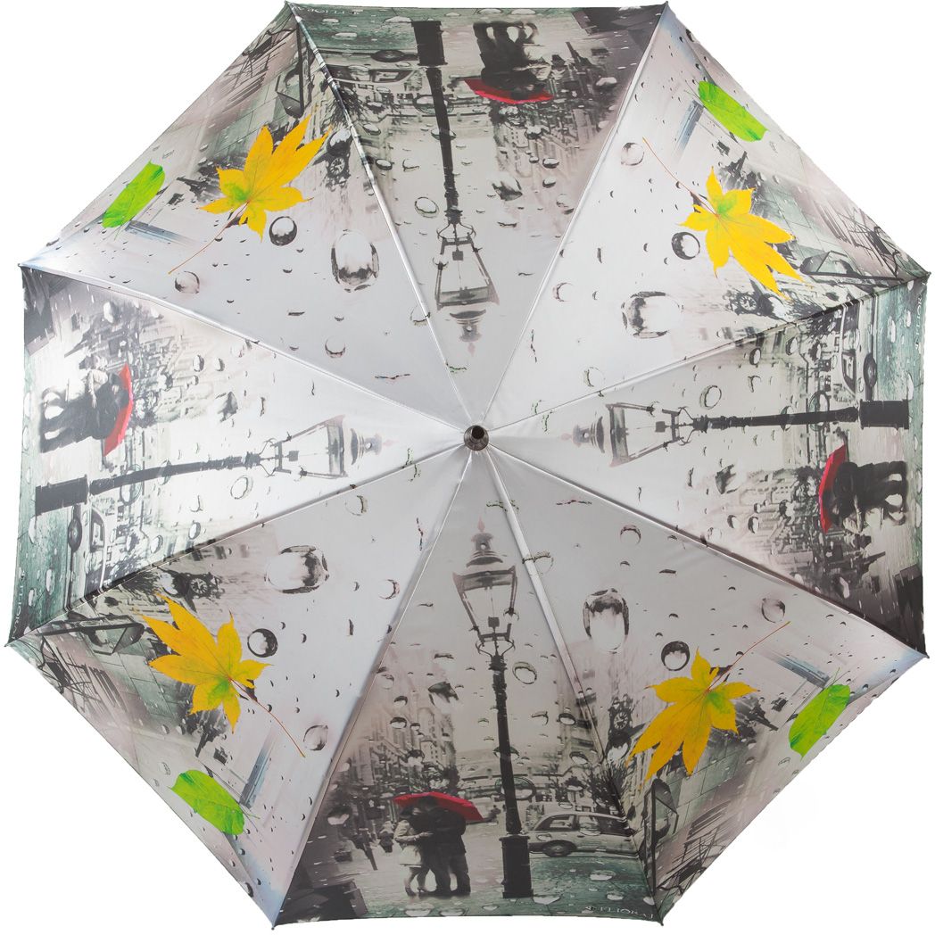 Зонт-трость женский Flioraj, полуавтомат, цвет: серый, желтый. 051105 FJ