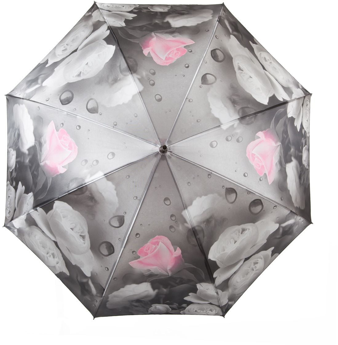 Зонт-трость женский Flioraj, полуавтомат, цвет: серый, розовый. 051106 FJ