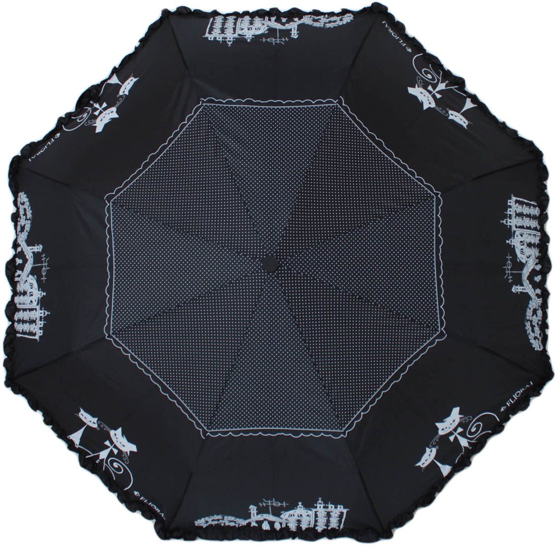 Зонт женский Flioraj, автомат, 3 сложения, цвет: черный, белый. 250103 FJ