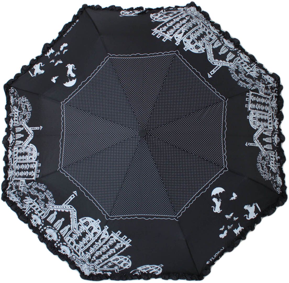 Зонт женский Flioraj, автомат, 3 сложения, цвет: черный, белый. 250105 FJ