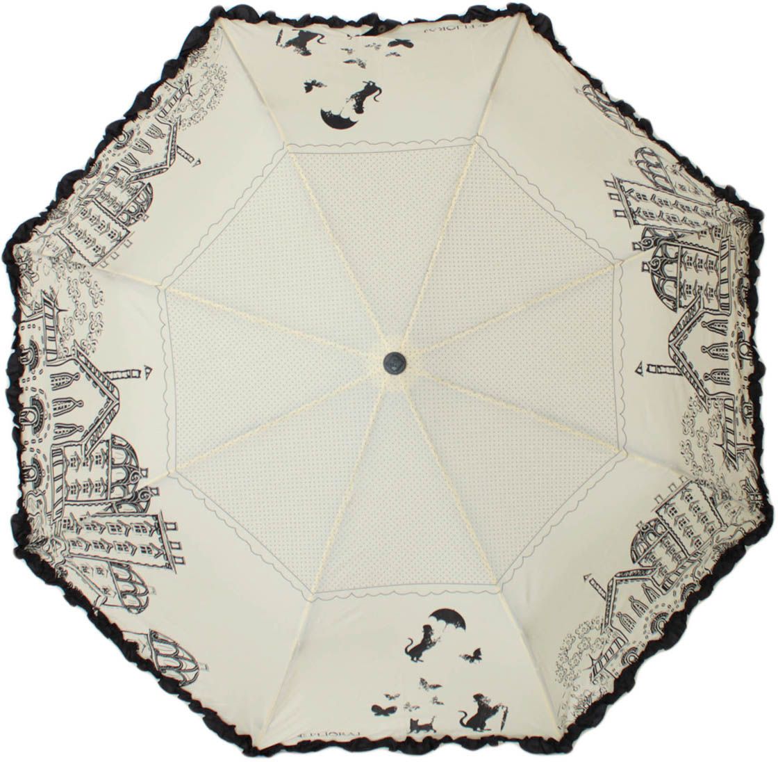 Зонт женский Flioraj, полуавтомат, 3 сложения, цвет: кремовый, черный. 310702 FJ
