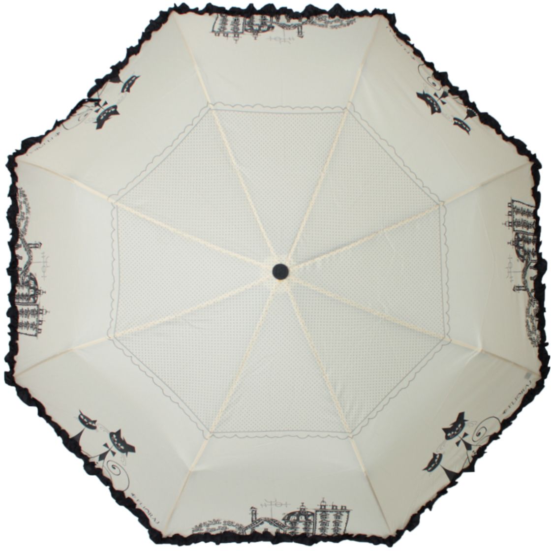 Зонт женский Flioraj, полуавтомат, 3 сложения, цвет: кремовый, черный. 310704 FJ