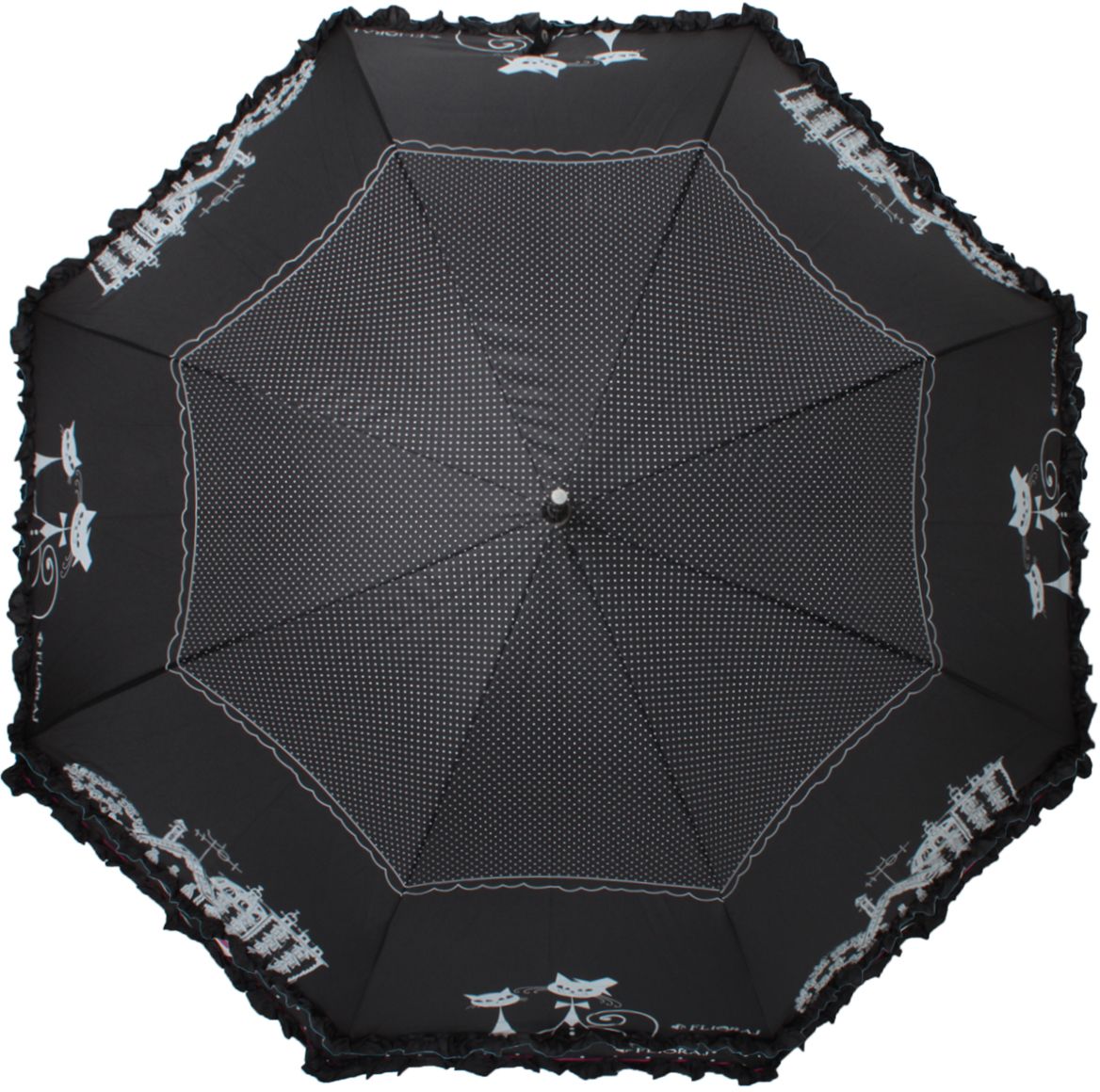 Зонт-трость женский Flioraj, полуавтомат, цвет: черный, белый. 121207 FJ
