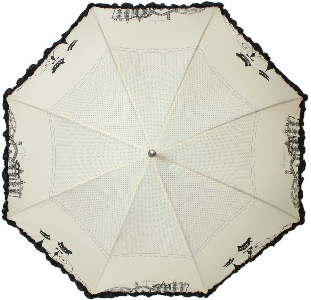 Зонт-трость женский Flioraj, полуавтомат, цвет: кремовый, черный. 121208 FJ