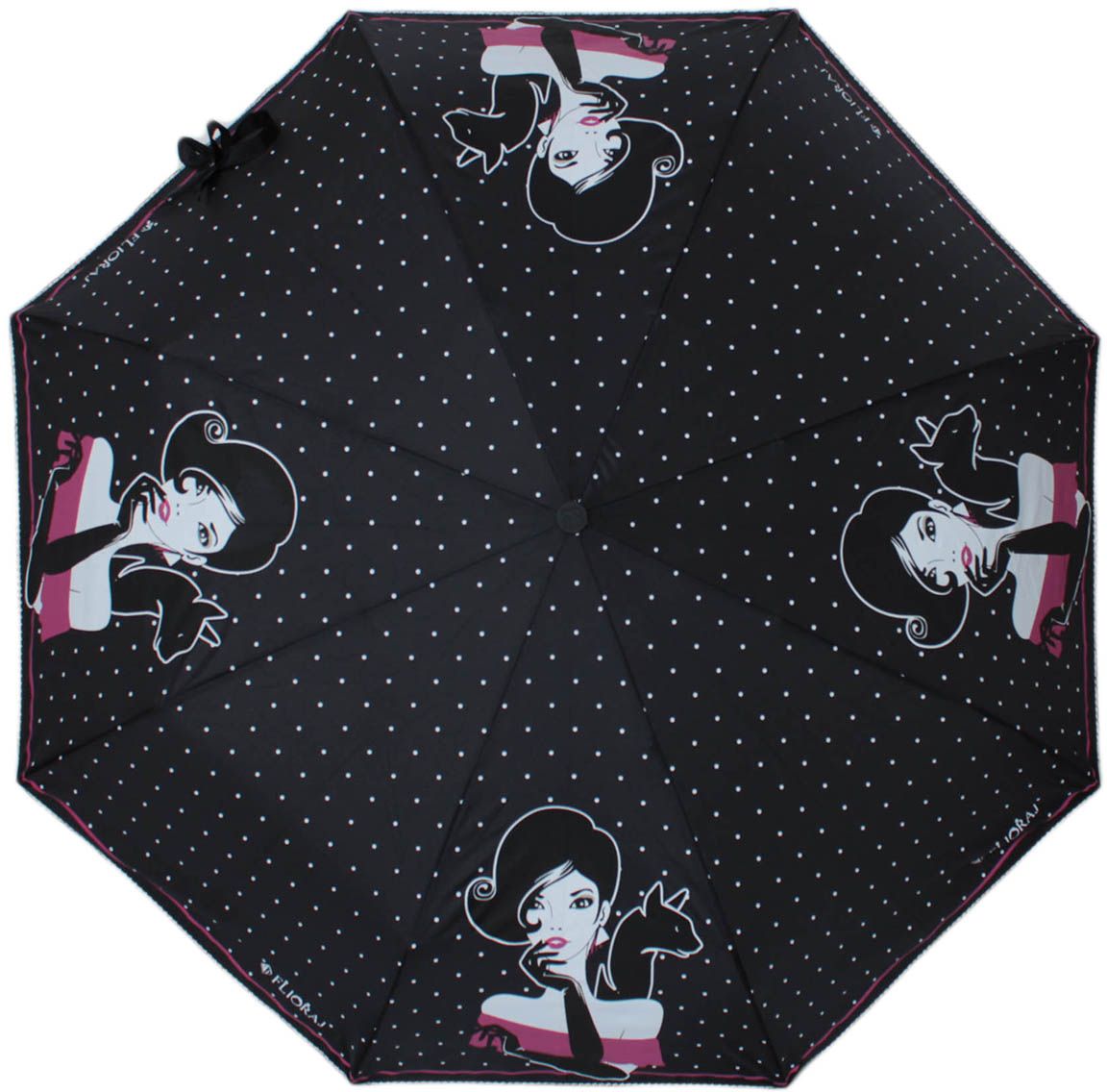 Зонт женский Flioraj, автомат, 3 сложения, цвет: черный, белый, фуксия. 160405 FJ