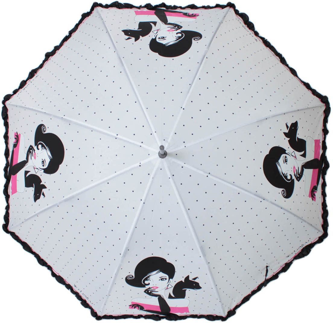 Зонт-трость женский Flioraj, полуавтомат, цвет: белый, черный, фуксия. 121213 FJ
