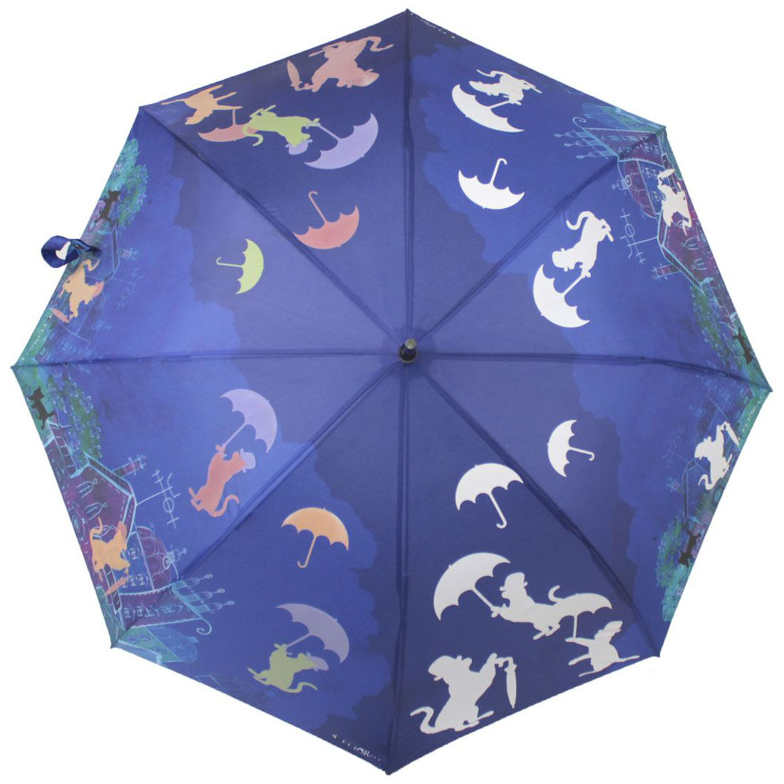 Зонт-трость женский Flioraj, полуавтомат, цвет: темно-синий, мультиколор. 121211 FJ
