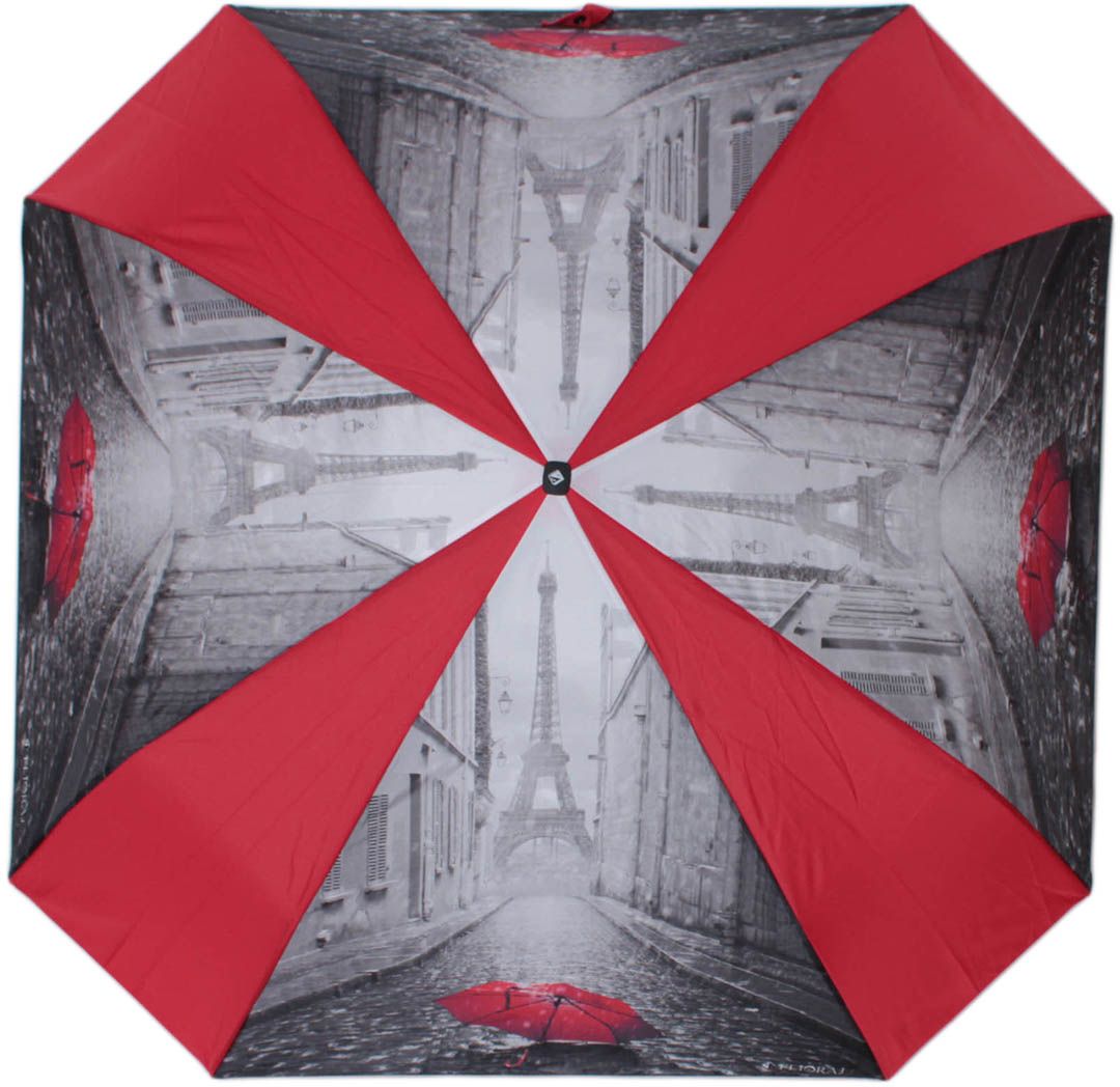 Зонт женский Flioraj, автомат, 3 сложения, цвет: серый, красный. 170102 FJ