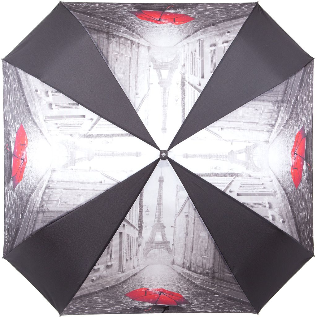 Зонт женский Flioraj, автомат, 3 сложения, цвет: серый, черный. 170103 FJ
