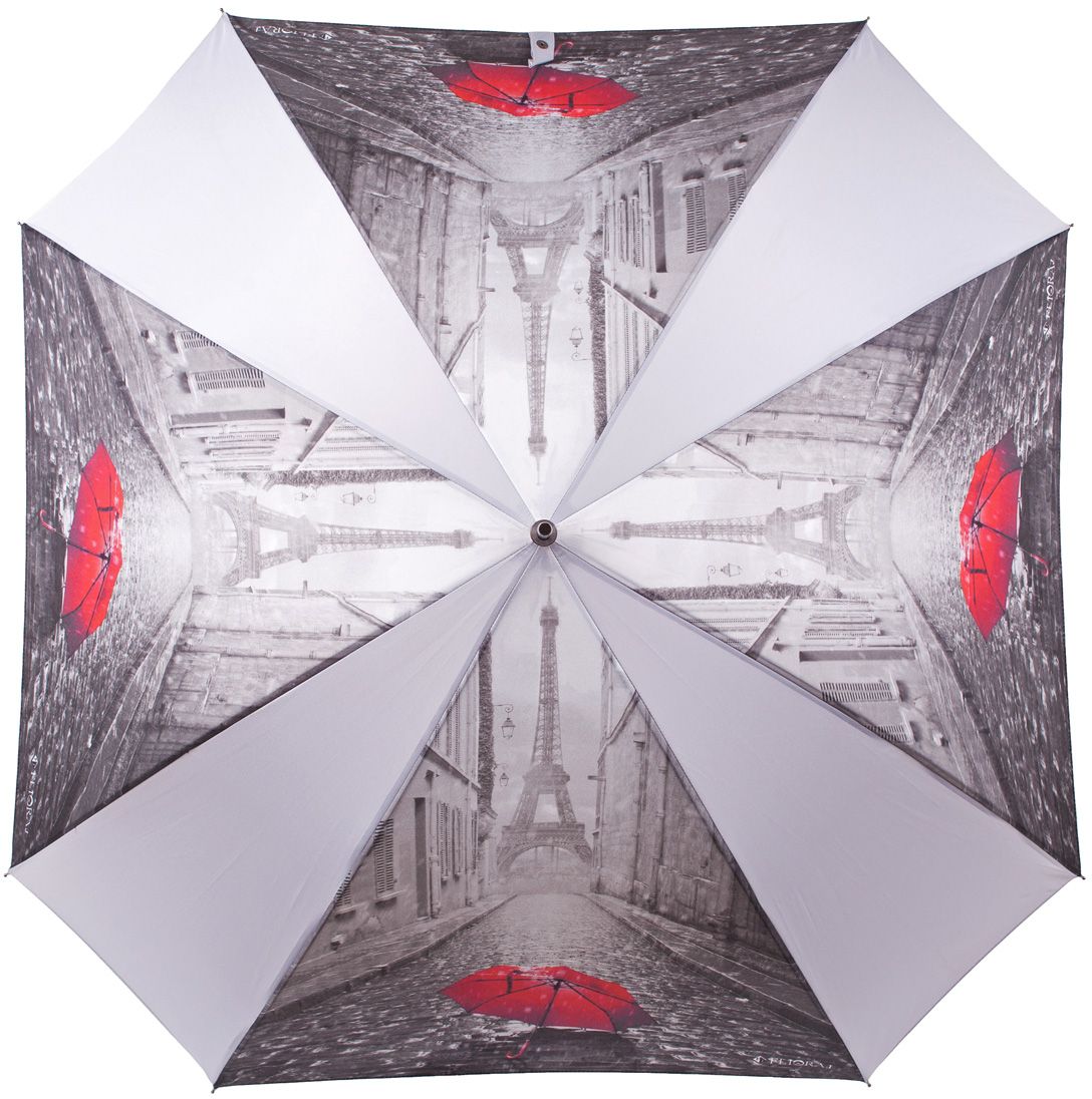 Зонт-трость женский Flioraj, полуавтомат, цвет: серый, белый. 290401 FJ