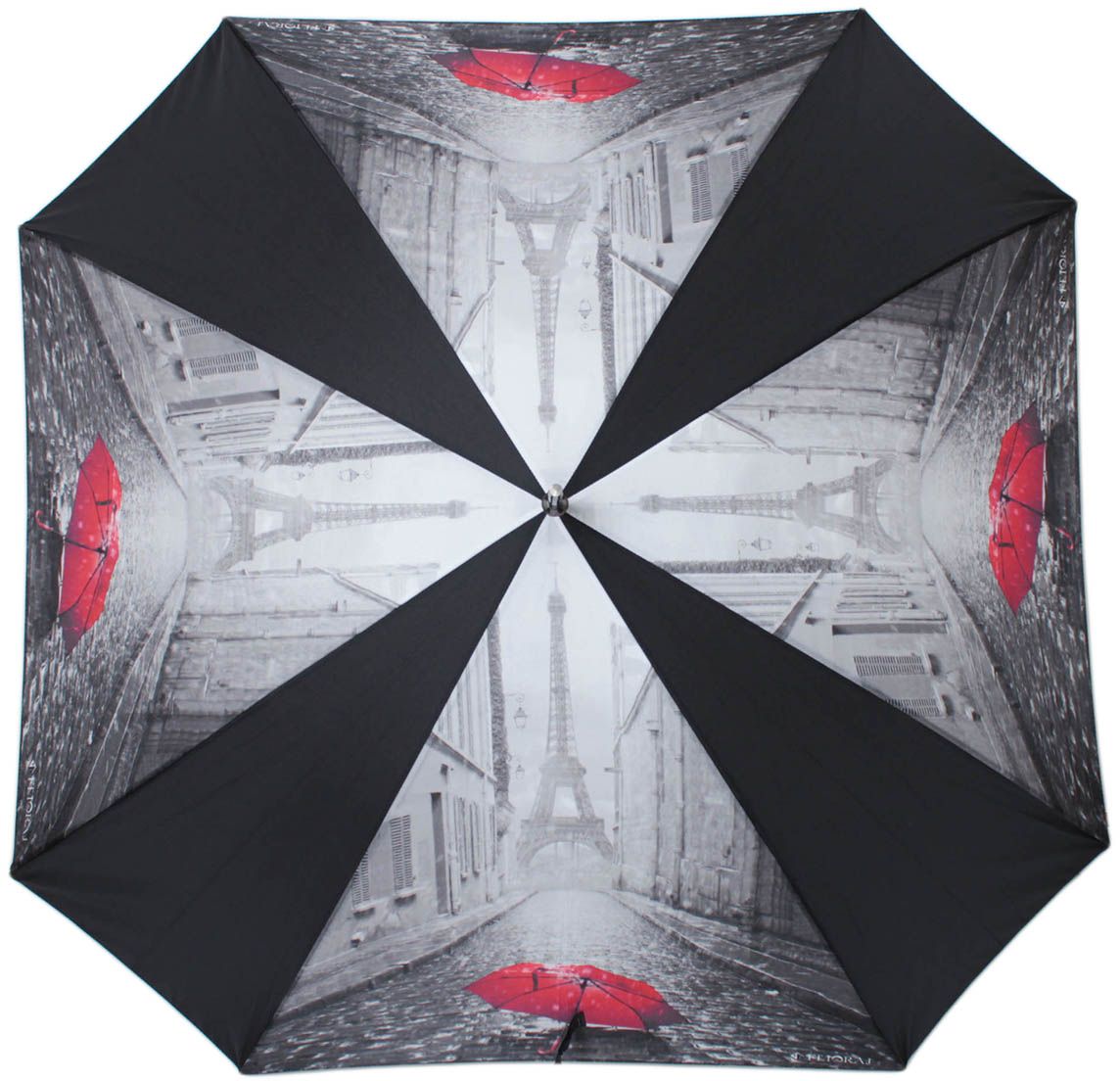 Зонт-трость женский Flioraj, полуавтомат, цвет: черный, серый. 290403 FJ