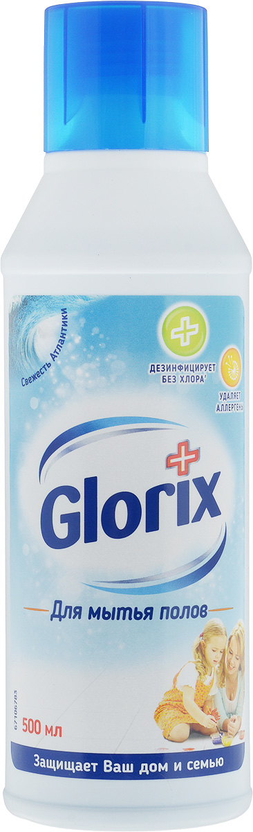 Чистящее средство для пола Glorix Свежесть Атлантики, 500 мл67106787 Чистящее средство для пола Glorix Свежесть Атлантики, 500 мл67106787Glorix Свежесть Атлантики - средство для мытья пола, которое эффективно очищает и дезинфицирует поверхности без хлора, обладает антибактериальным действием (убивает до 99,99% бактерий), удаляет все аллергены и придает приятный свежий запах.Антибактериальный эффект Glorix проявляется практически мгновенно, способствуя значительному снижению количества бактерий на поверхностях в доме. Активный дезинфицирующий компонент, входящий в состав, имеет ряд преимуществ: чистящий эффект, приятный запах и безопасность использования в домашних условиях. Средство абсолютно безопасно как для человека, так и для окружающей среды. Его можно использовать даже для мытья детских игрушек. Glorix Свежесть Атлантики идеально подходит для ежедневной гигиены во всем доме. Товар сертифицирован.