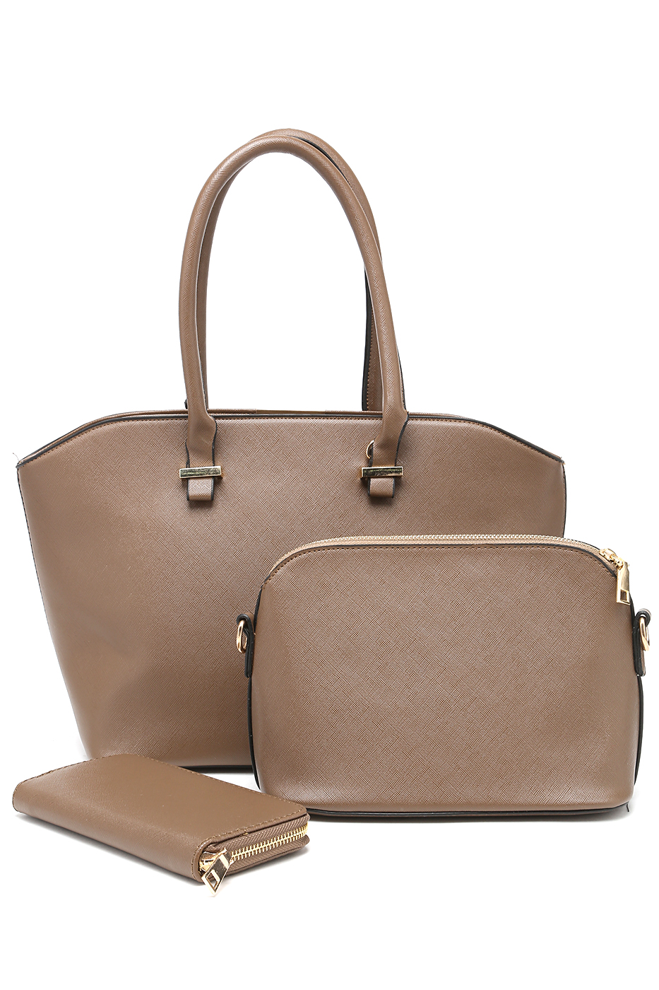 Комплект женский DDA: сумка, клатч, кошелек, цвет: коричневый. WB-1014BG