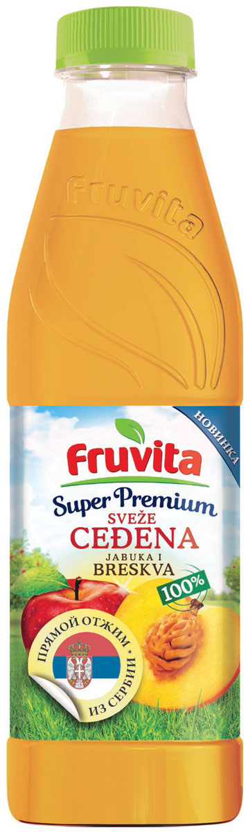 Fruvita Superpremium Из яблок и персиков фруктовый сок прямого отжима, 750 мл8606105916844 Fruvita Superpremium Из яблок и персиков фруктовый сок прямого отжима, 750 мл8606105916844Сок фруктовый прямого отжима из яблок и персиков Fruvita – 100% сок высшего качества! Fruvita – это один из самых современных отечественных заводов по переработке фруктов и производству фруктовых соков. Соки производятся в цехе Колари методом холодной экстракции. Сок производится без добавления сахара, консервантов, красителей, ароматизаторов, воды.