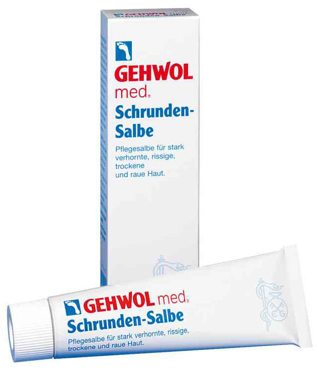 Gehwol Med Salve for cracked skin - Мазь от трещин на ногах 75 мл1*40105 Gehwol Med Salve for cracked skin - Мазь от трещин на ногах 75 мл1*40105Мазь для ухода за сильно загрубевшей, растрескавшейся, сухой и поврежденной кожей. Геволь мед (Gehwol med) мазь от трещин (Salve for cracked skin) содержит в качестве основы специальное медицинское мыло и специально отобранную смягчающую и обладающую смягчающим эффектом комбинацию натуральных эфирных масел, витамина пантенол, ухаживающего за состоянием кожи, и противовоспалительное вещество бисаболол, получаемое из ромашки.При регулярном применении кожа приобретает естественную эластичность, стабильность и хорошо защищена. Особенно хорошо действует при шелушении кожи, покраснениях и сопутствующих неприятных осложнениях.Проверено по дерматологическим показателям. Благоприятно применение при заболевании диабетом.Активные компоненты: вазелин, ланолин, розмариновое масло, эвкалиптовое масло, лавандовое масло, лимонное масло, тимьяновое масло, бисаболол, ментол, камфара, пантенол, оксид цинка, вода.