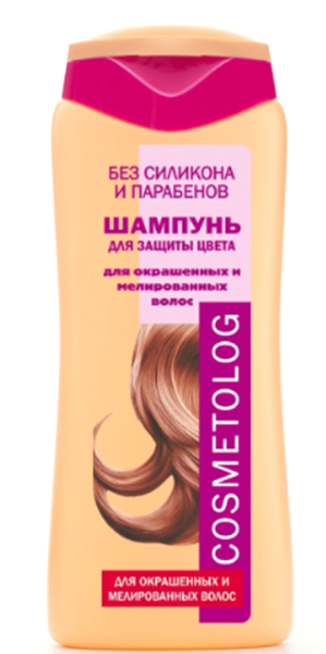 Cosmetolog Шампунь Для Защиты Цвета для окрашенных и мелированных волос, 250 мл360104 Cosmetolog Шампунь Для Защиты Цвета для окрашенных и мелированных волос, 250 мл360104После окрашивания защитный слой волоса ослабевает и повреждается,из-за этого волосы быстро тускнеют и теряют цвет. Шампунь специально разработан для окрашенных, тонированных и мелированных волос, защищает и усиливает яркость цвета волос, придает им мягкость и сияющий блеск. Деликатная моющая основа тщательно очищает волосы от загрязнений. Формула, обогащенная токоферолом (витамином Е), защищает цвет окрашенных волос от разрушительного действия свободных радикалов, индуцируемых ультрафиолетом солнечного света. Двойной комплекс кондиционирующих агентов и свободные аминокислоты восстанавливают структуру волоса, создают защитный слой по всей длине, блокируют молекулы красителя в структуре волоса, помогая сохранить живой глубокий цвет и блеск. После использования шампуня волосы легко расчесываются, становятся гладкими, блестящими и шелковистыми.