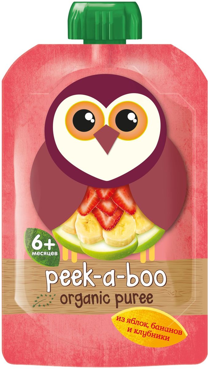Peek-a-boo пюре органическое яблоко, банан, клубника, с 6 месяцев, 113 г090039 Peek-a-boo пюре органическое яблоко, банан, клубника, с 6 месяцев, 113 г090039Peek-a-boo - безопасное питание. Технология organic обеспечивает максимальную чистоту продуктов – без химических соединений и ГМО. Стандартами organic полностью запрещены искусственные консерванты, красители, улучшители вкуса, подсластители, ароматизаторы, искусственная минерализация и витаминизация. Процесс organic обеспечивает максимальную сохранность пищевой ценности - полноценных белков, сложных углеводов, витаминов, микроэлементов, клетчатки.
