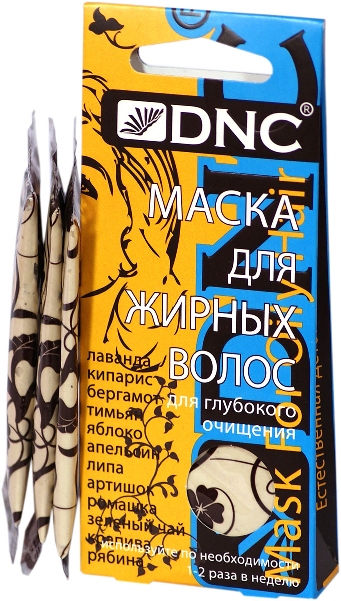 DNC Маска для жирных волос, 3*15 мл4751006756441 DNC Маска для жирных волос, 3*15 мл4751006756441Очищает волосы и кожу головы. Значительно снижает активность сальных желез. Эффективность маски обеспечивает сбалансированная система из эфирных масел, растительных экстрактов и абсорбирующей глиняной основы. Комплекс разработан для максимально долгого контроля над избыточной жирностью волос.